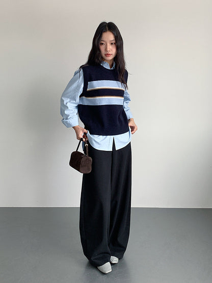 【LD11014】實拍學院感條紋圓領針織毛衣251110