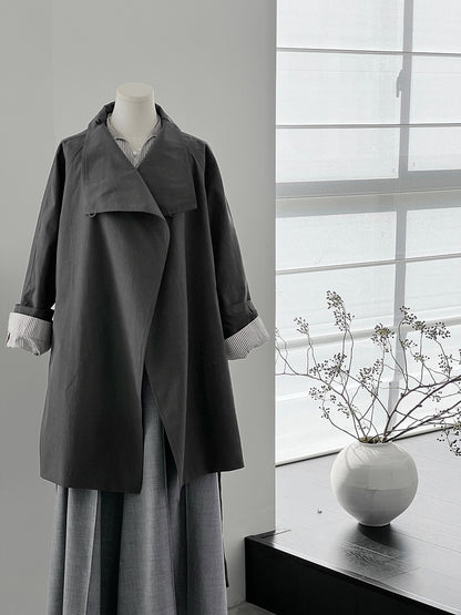 【cim1659】實拍秋冬復古英倫翻領風衣外套＋繫帶251030