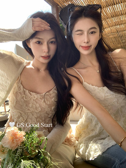 【LM0136X】夏日法式純慾風🕊️仙氣網紗立體花朵細肩帶娃娃裝260323