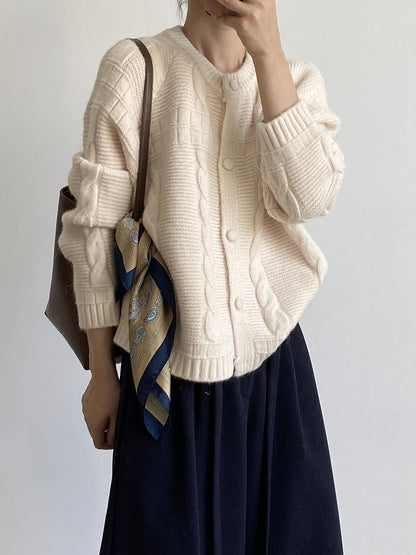 【YP2556】實拍微甜圓領包扣麻花針織外套251023