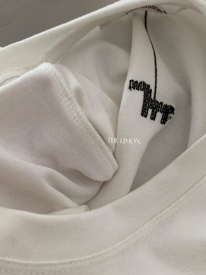 【L11059】檸檬早秋韓系簡約後背虛線小馬刺繡寬圓領寬鬆短袖T恤260728
