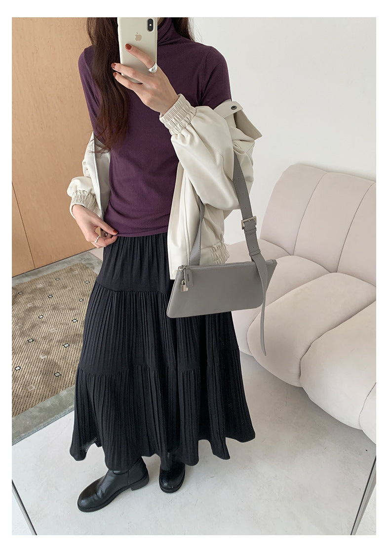 【H5476】實拍秋冬質感簡約細摺鬆緊腰a字傘裙251109