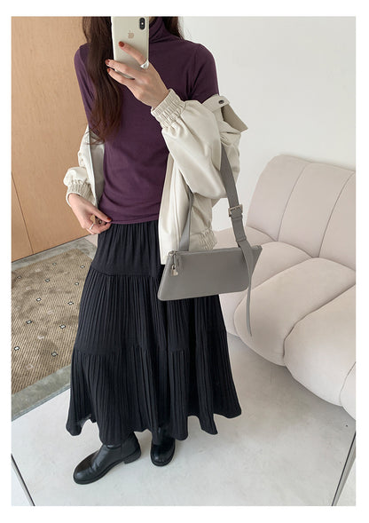 【H5476】實拍秋冬質感簡約細摺鬆緊腰a字傘裙251109