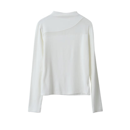 【LD11024】實拍氣質網紗拼接加絨半高領長袖T恤251124