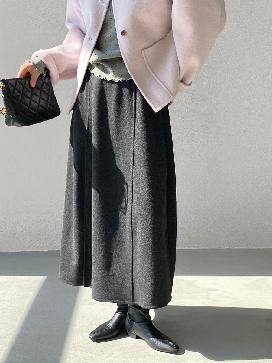 【cimz6392】實拍極簡內加絨加厚高腰毛呢長裙（羊毛3)251120