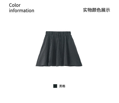 【H5171】實拍夏季休閒復古鬆緊腰格紋A字裙250407
