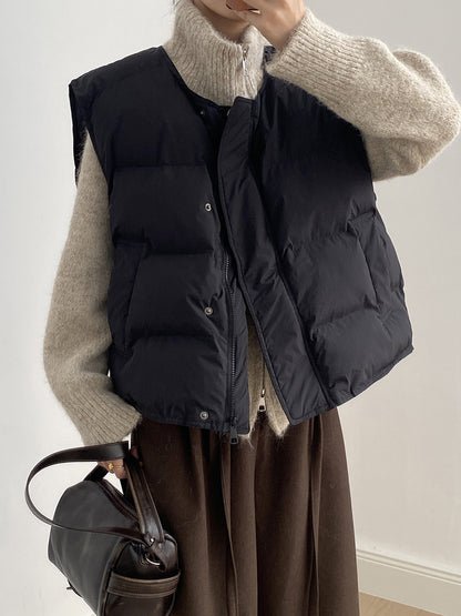 【Y82635】實拍秋冬簡約圓領棉背心251106