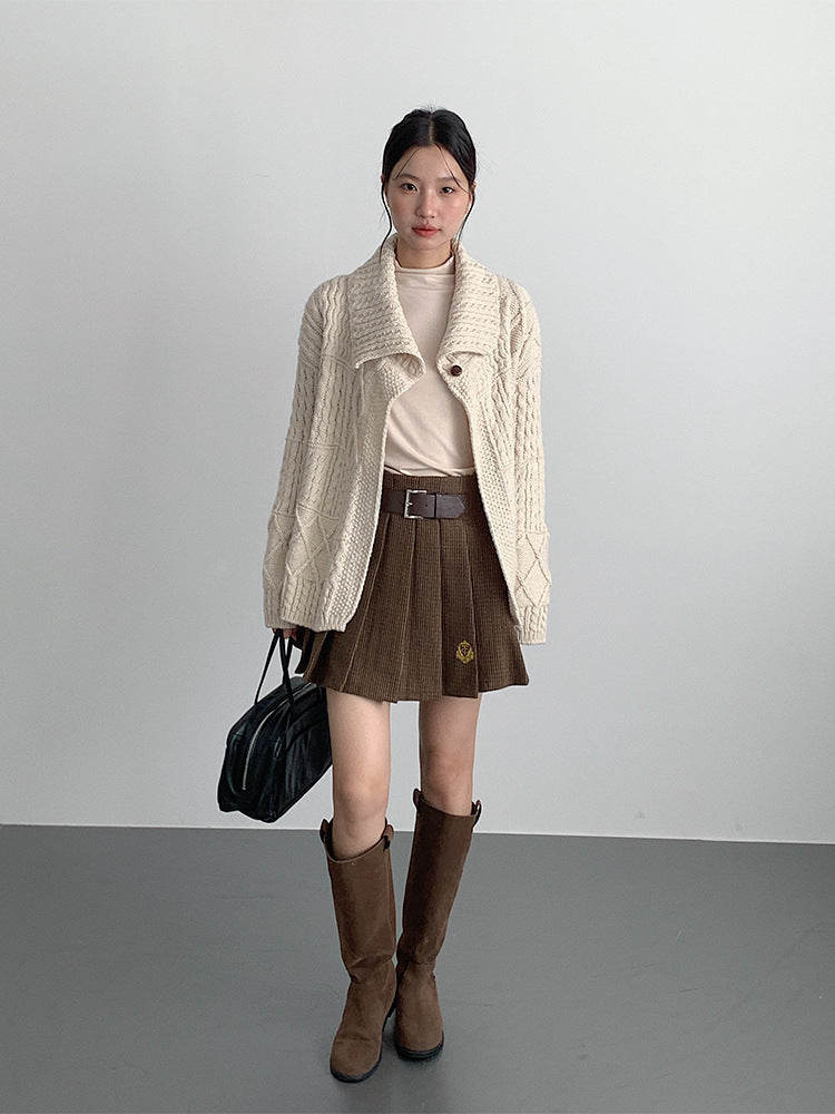 【LD3297】實拍復古立體厚實絞花大翻領毛衣外套251103