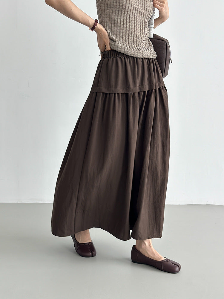 【LD11417】森系層次感・拼接鬆緊彈力腰A字半身裙260902