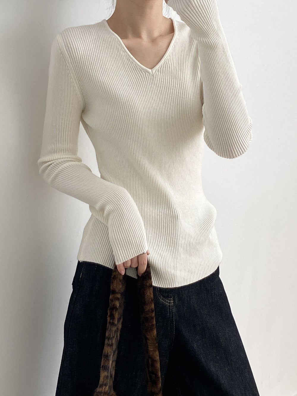 【YP313】實拍冬季氣質簡約v領針織衫251113