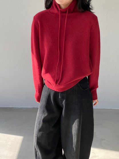 【cimz1374】實拍極簡淨色高領抽繩針織毛衣251120