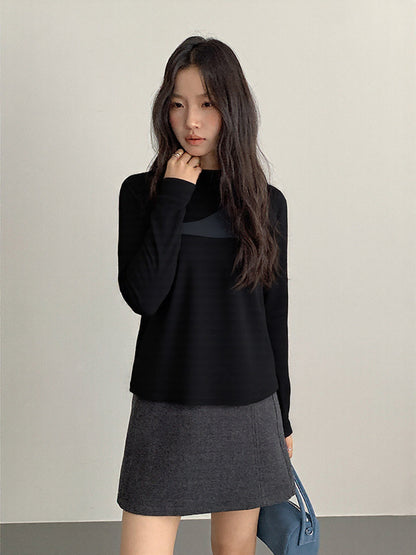 【LD11024】實拍氣質網紗拼接加絨半高領長袖T恤251124