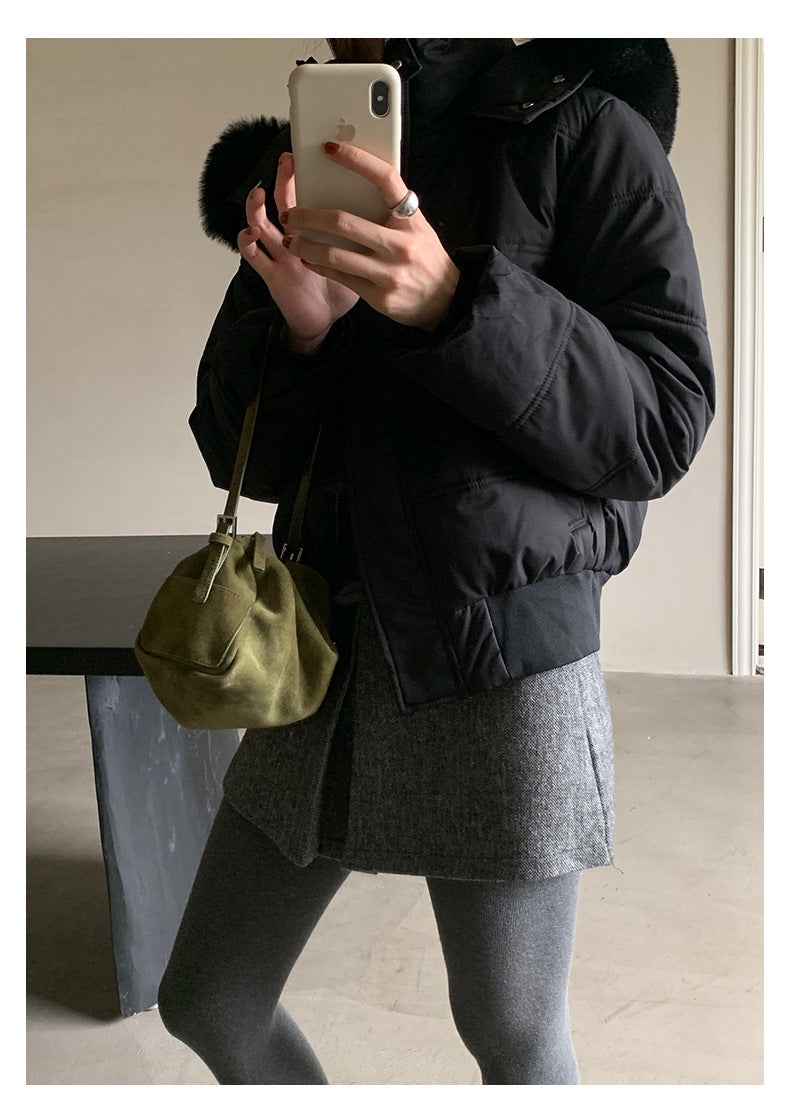 【H5501】實拍奶油風毛領連帽短款加厚棉服251118