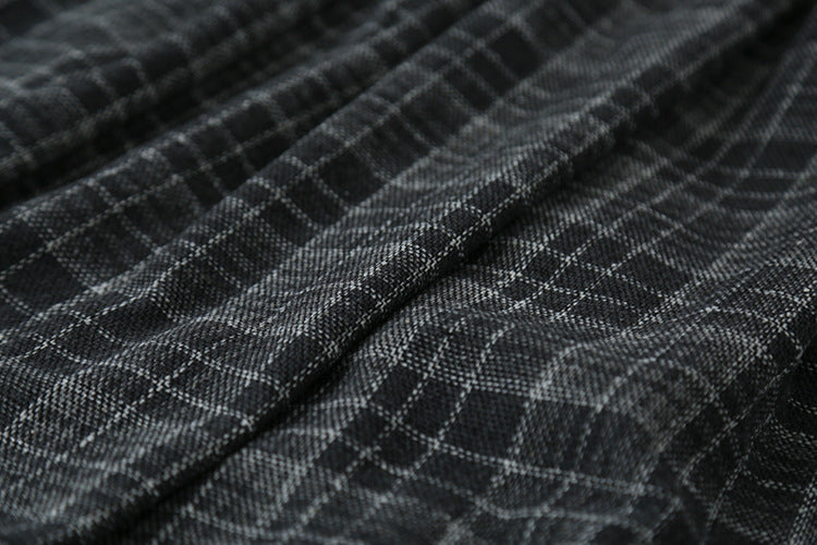 【LD11008】實拍復古毛呢格子高腰a字裙(左右有口袋）251110