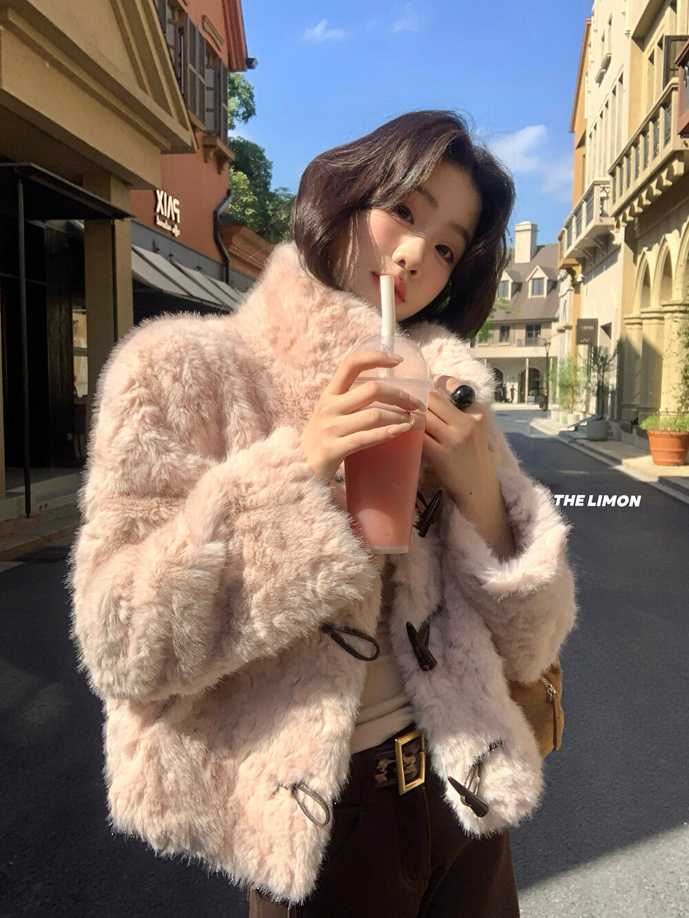 【L1230】實拍檸檬冬季加厚保暖立領牛角扣仿皮草外套251117
