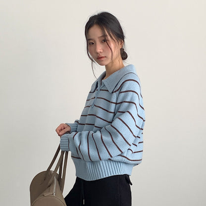 【LD11063】實拍復古條紋加厚棉羊絨針織毛衣251209