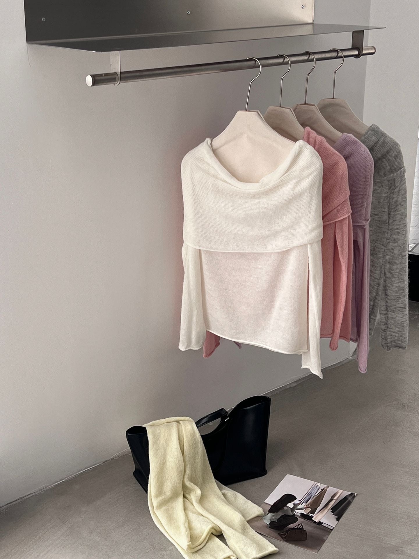 【cimzF632】微性感慵懶風💜羊毛10%一字肩顯瘦露肩長袖針織衫260319