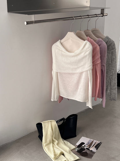 【cimzF632】微性感慵懶風💜羊毛10%一字肩顯瘦露肩長袖針織衫260319