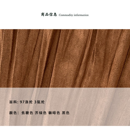 【cimz8299】 高質感氛圍・麂皮絨抓皺高腰顯瘦長裙260903