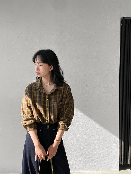 【cimz1753】實拍磨毛加厚復古格紋襯衫 251120
