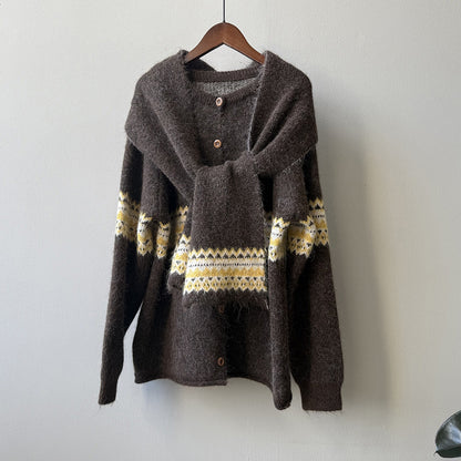 【YP6106】 實拍費爾島提花針織外套＋圍巾(含羊毛3%) 251023