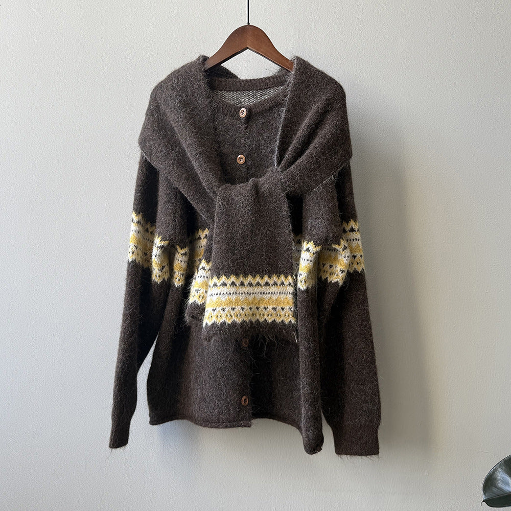 【YP6106】 實拍費爾島提花針織外套＋圍巾(含羊毛3%) 251023