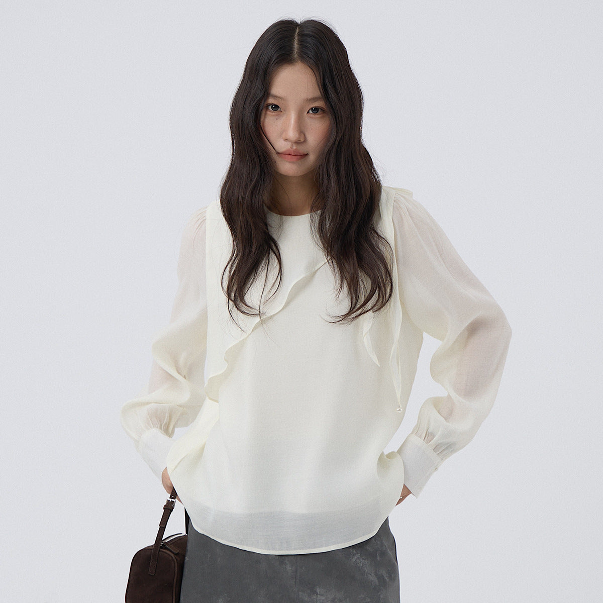 【LD3290】實拍法式釘珠蝴蝶結天絲雪紡襯衫251103