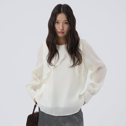 【LD3290】實拍法式釘珠蝴蝶結天絲雪紡襯衫251103