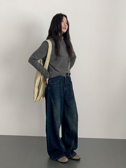 【LD11023】實拍S~XL顯瘦加絨加厚高腰寬鬆彎刀牛仔褲＋腰帶251124