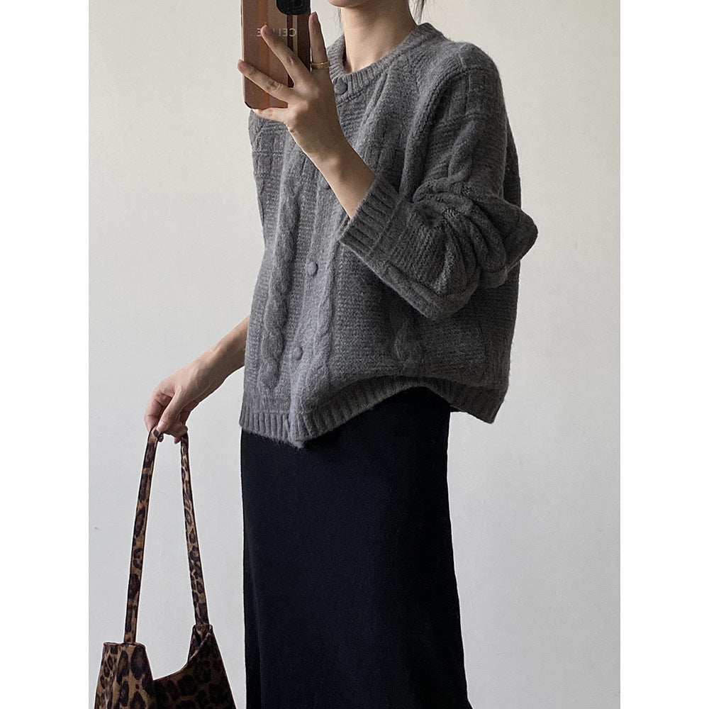 【YP2556】實拍微甜圓領包扣麻花針織外套251023