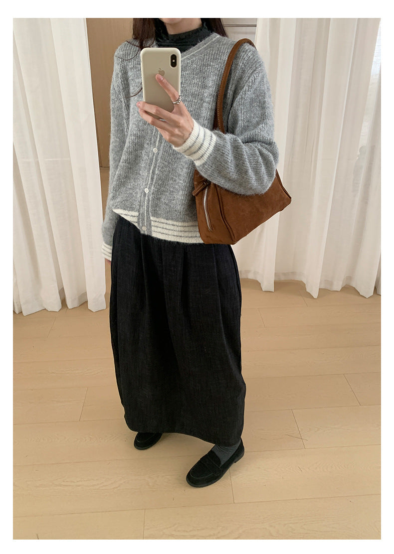 【H561】實拍秋冬簡約鬆緊腰後開叉裙251021