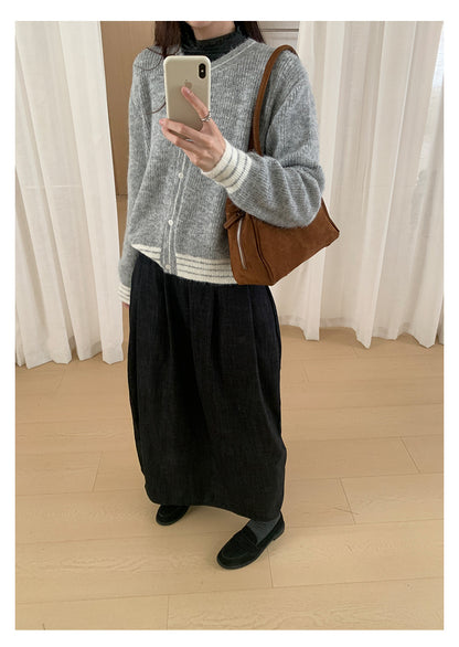 【H561】實拍秋冬簡約鬆緊腰後開叉裙251021