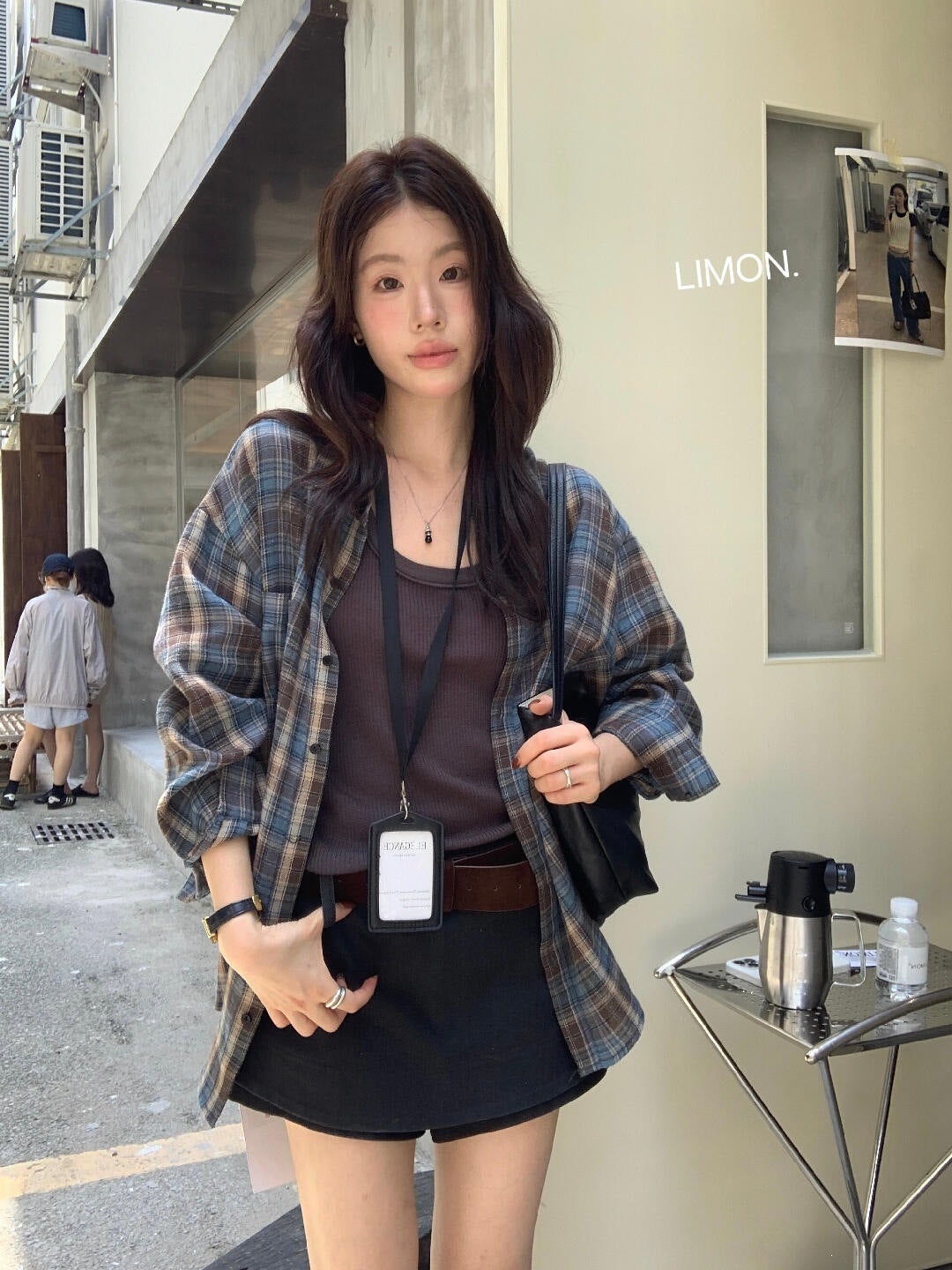 【L11087】檸檬早秋新款慵懶輕質感格紋寬鬆顯瘦長袖襯衫260728