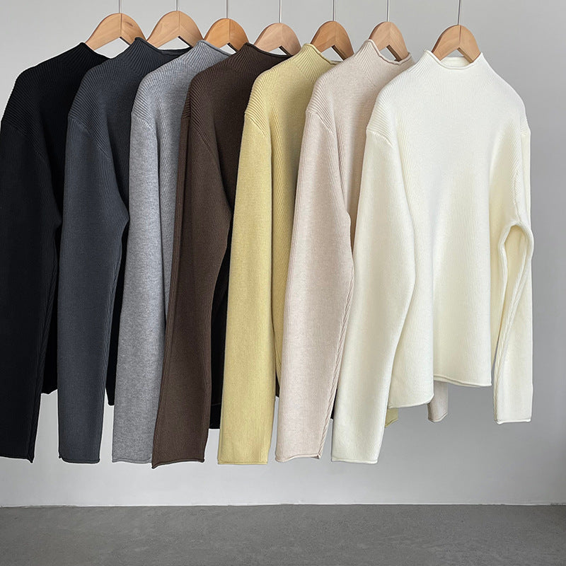 【cimYL713】實拍加厚捲邊半高領保暖針織衫251201