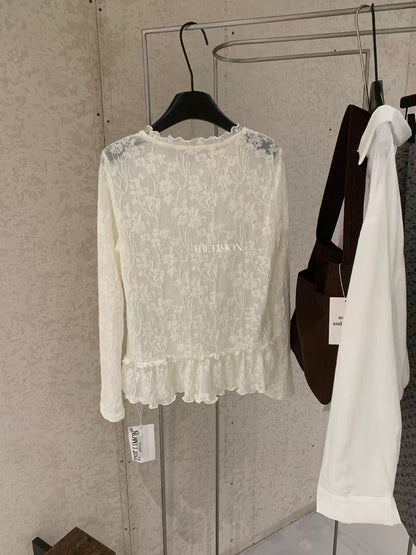 【L11206】檸檬家精緻微透・重工網紗蕾絲內搭上衣260909