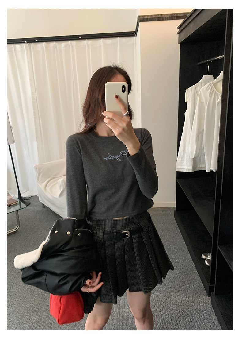 【H5482】實拍磨毛舒適質感刺繡長袖T恤251109