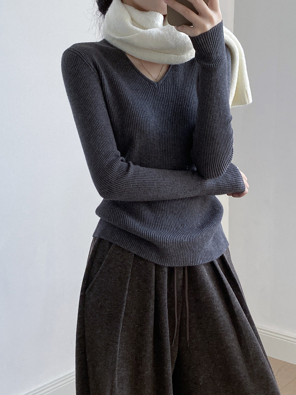 【YP313】實拍冬季氣質簡約v領針織衫251113