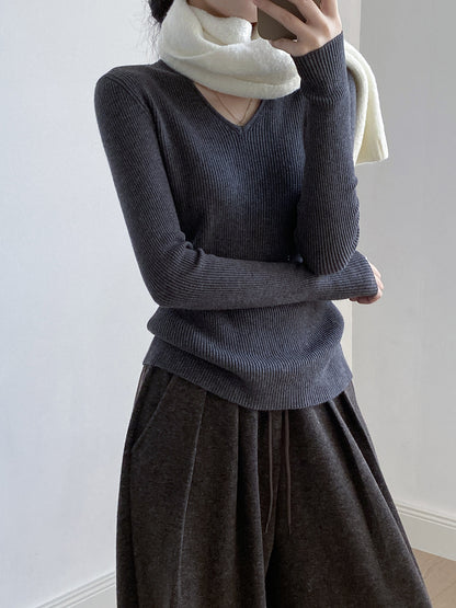 【YP313】實拍冬季氣質簡約v領針織衫251113