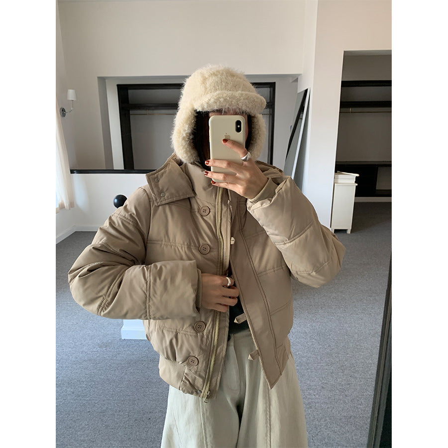 【H5501】實拍奶油風毛領連帽短款加厚棉服251118