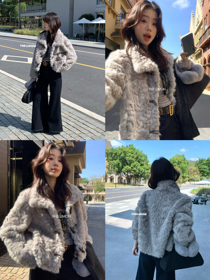 【L1230】實拍檸檬冬季加厚保暖立領牛角扣仿皮草外套251117