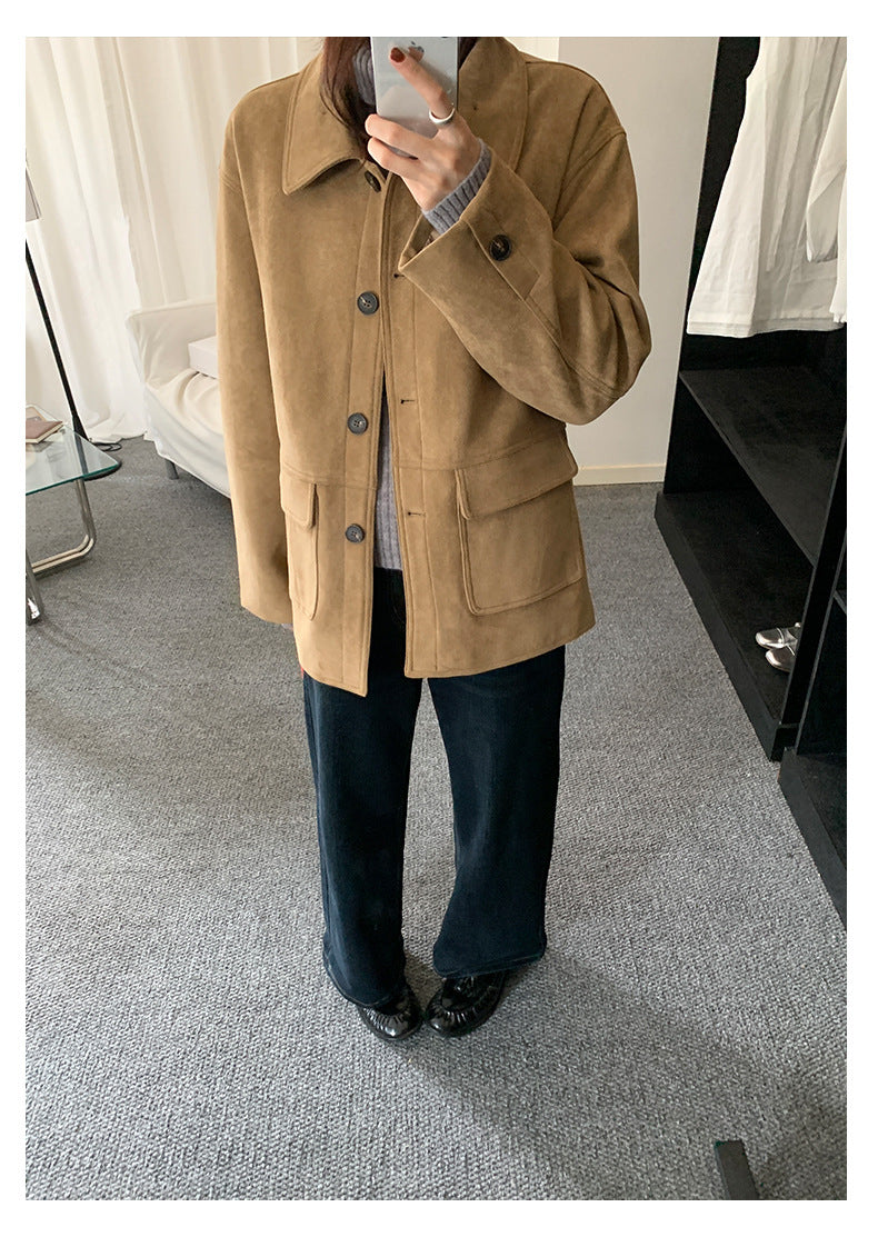 【H5493】實拍復古高領麂皮絨西裝外套251109
