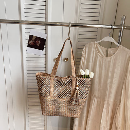 【BJCCC-2912】夏日慵懶氛圍感🌾大容量度假風編織單肩托特水桶包260501