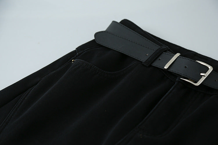 【LD11023】實拍S~XL顯瘦加絨加厚高腰寬鬆彎刀牛仔褲＋腰帶251124