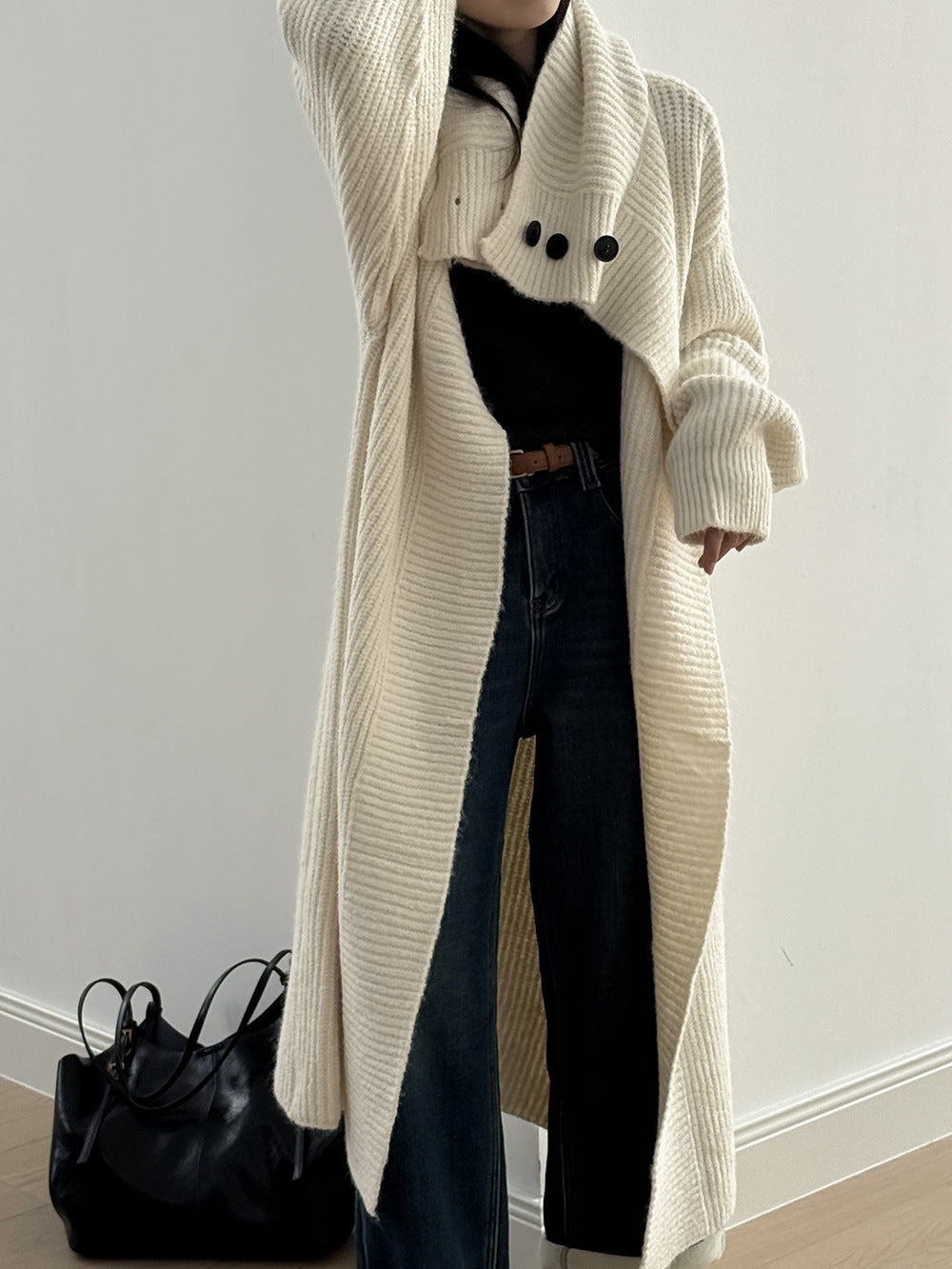 【Y913】實拍大翻領長針織大外套251106