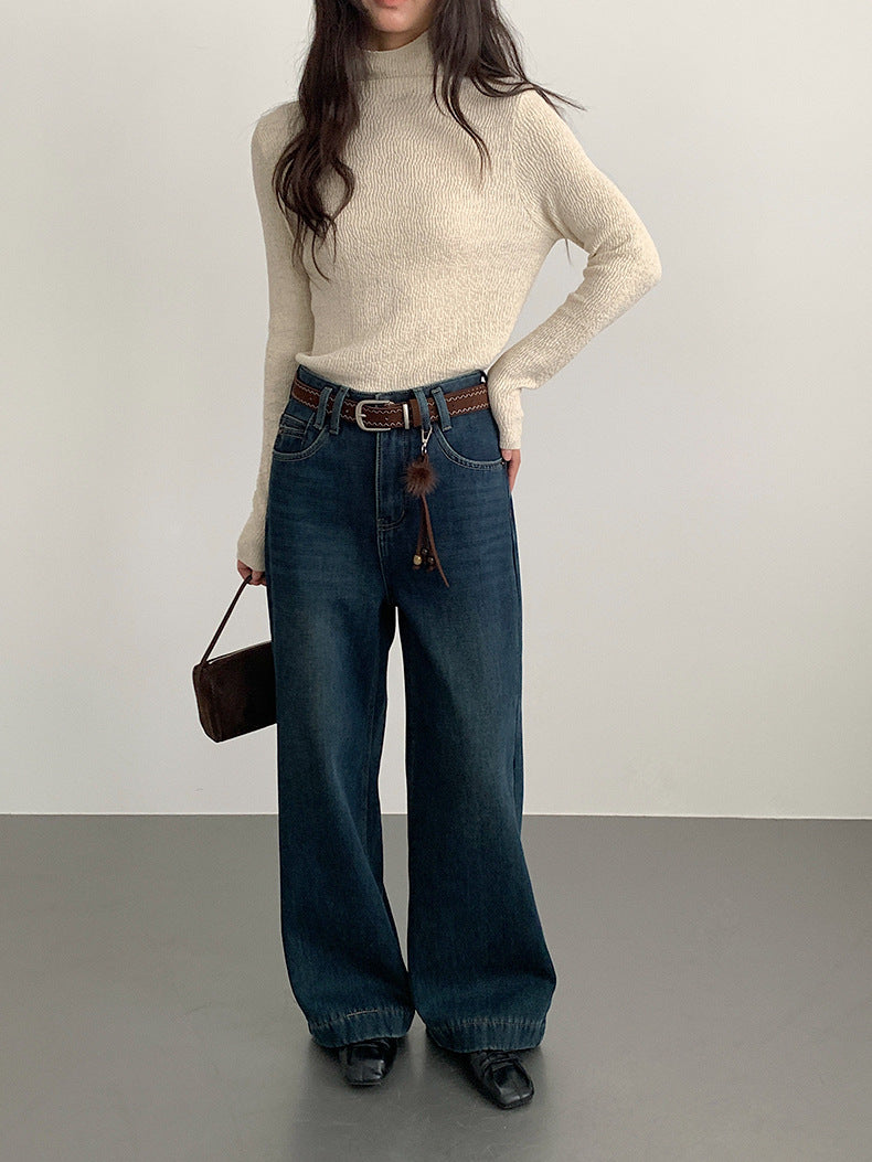 【LD11073】實拍S~XL保暖加絨加厚高腰直筒牛仔褲251209