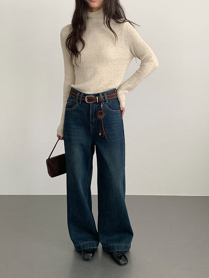 【LD11073】實拍S~XL保暖加絨加厚高腰直筒牛仔褲251209