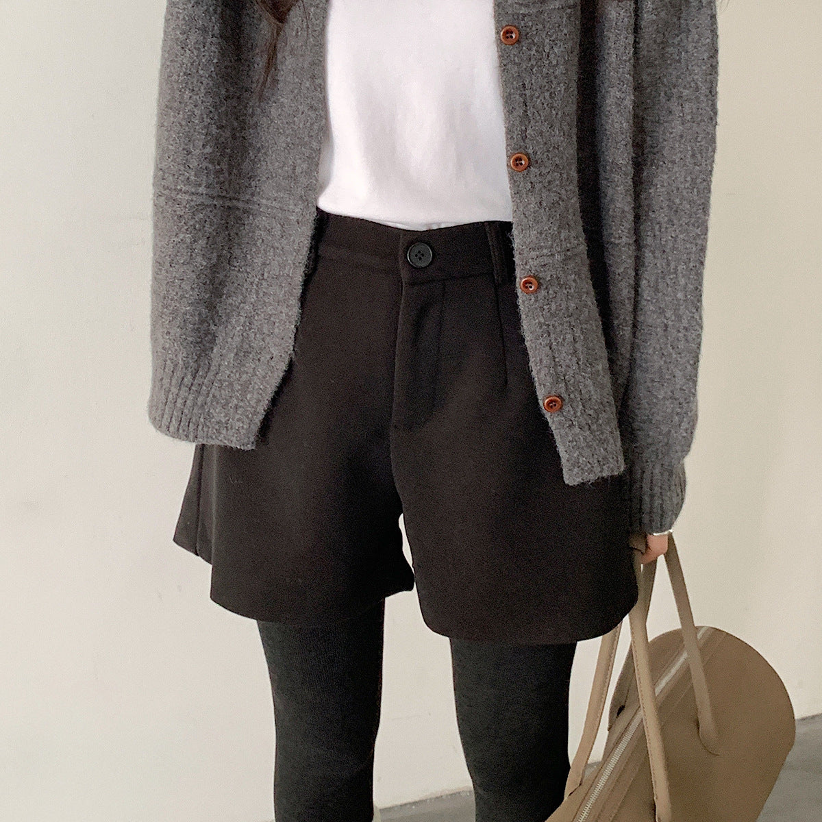 【LD11044】實拍厚款毛呢西裝短褲後鬆緊腰251202