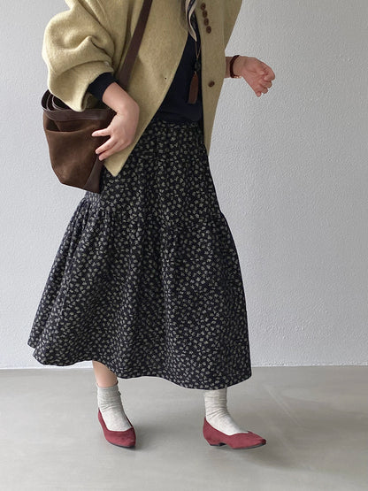 【cimz1729】實拍復古時髦碎花加絨長裙251128