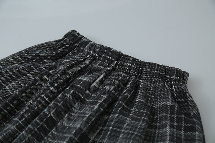 【LD11008】實拍復古毛呢格子高腰a字裙(左右有口袋）251110