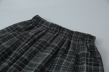 【LD11008】實拍復古毛呢格子高腰a字裙(左右有口袋）251110